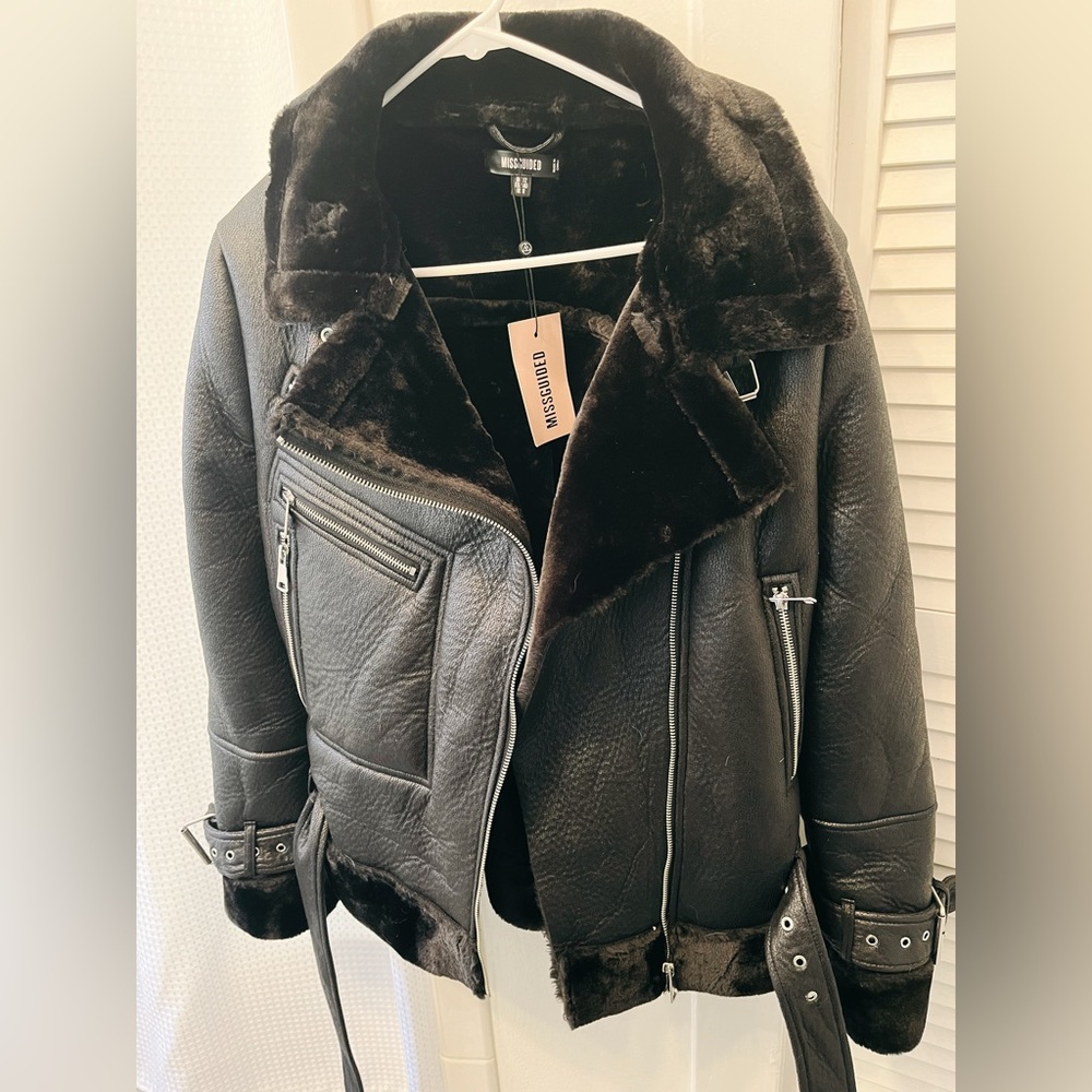 Faux fur/vegan leather aviator jacket